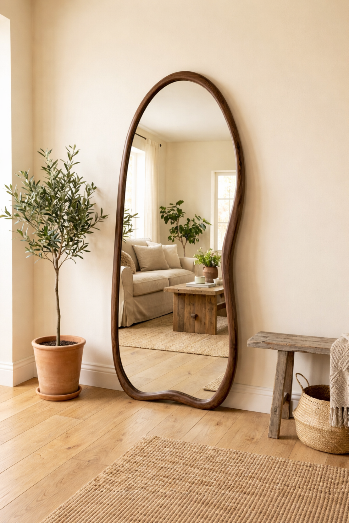 מראת גוף מעוצבת מעץ אגוז מלא – קימורים טבעיים