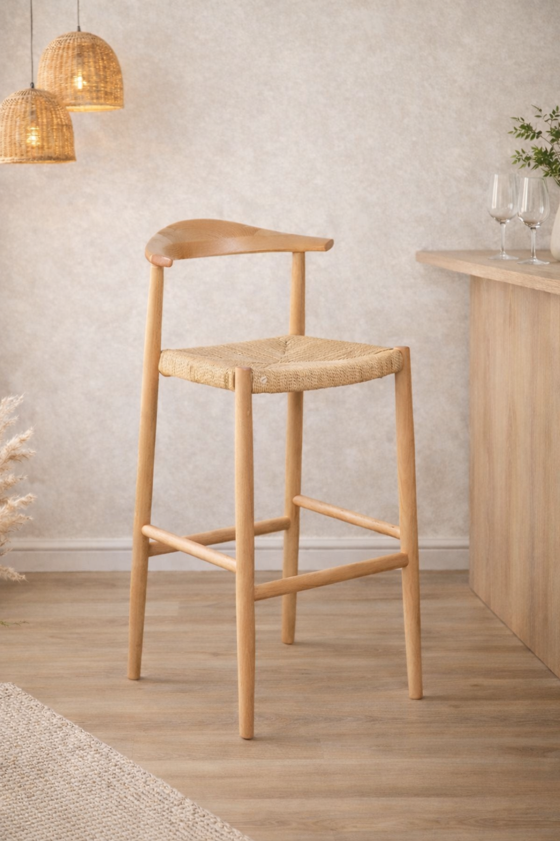 כיסא בר מעץ אלון טבעי – דגם 580600G