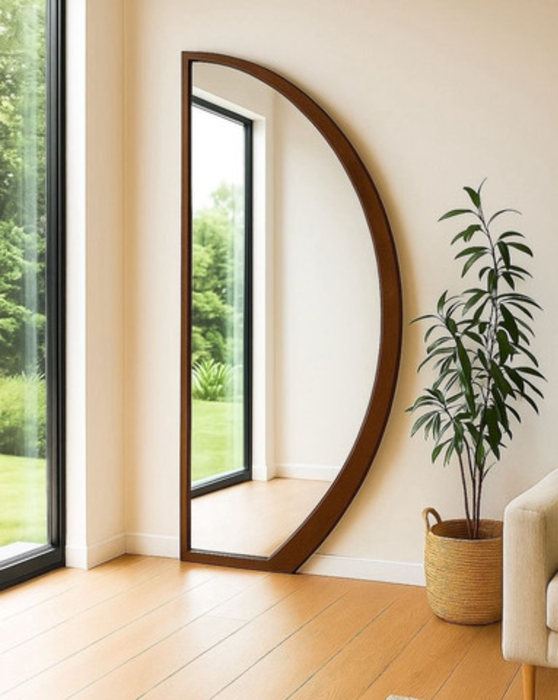 מראה מסגרת מעץ בצורת קשת - קשת ימין