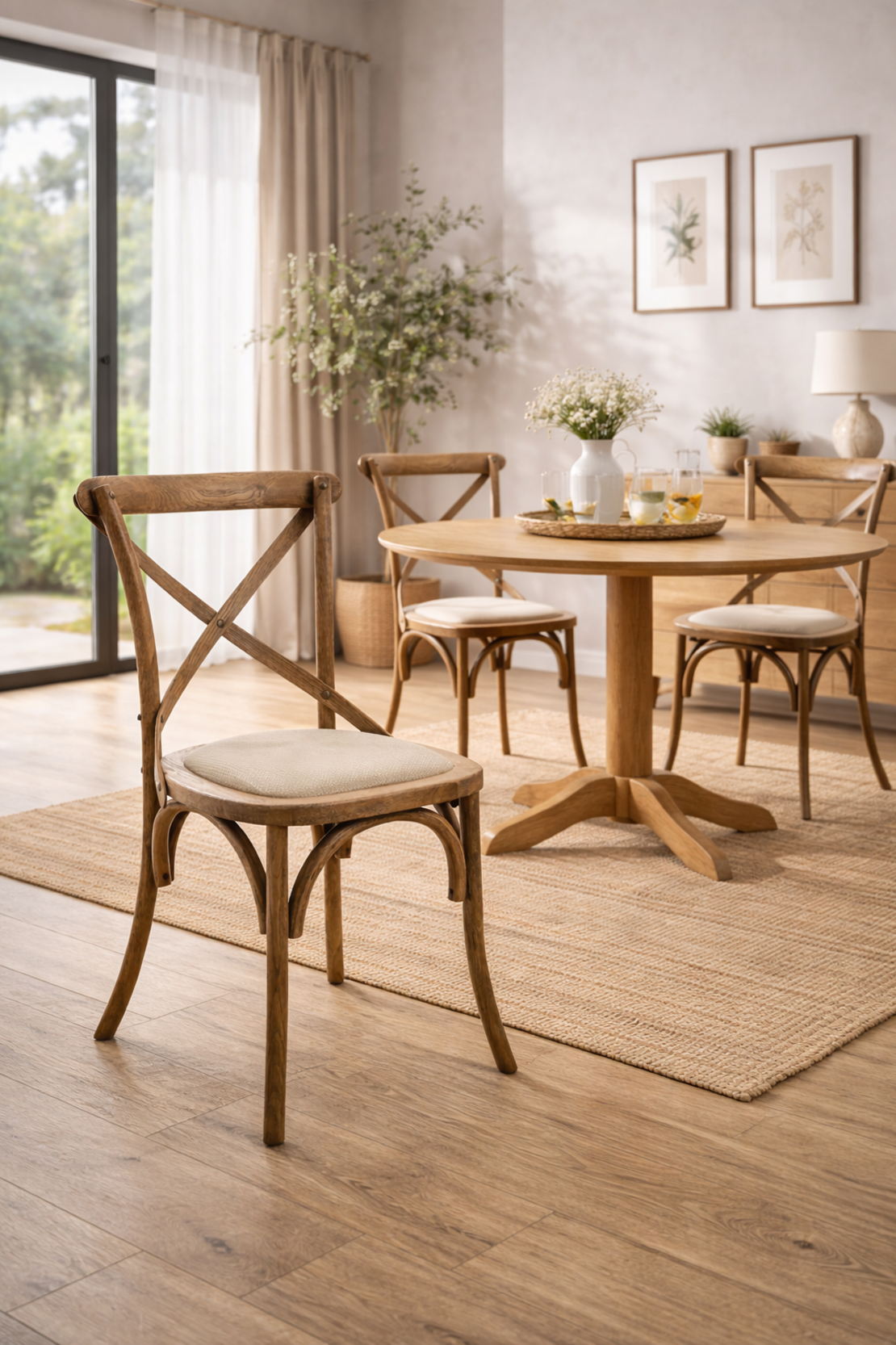 כיסא אוכל מעץ אלון מלא – מושב מרופד