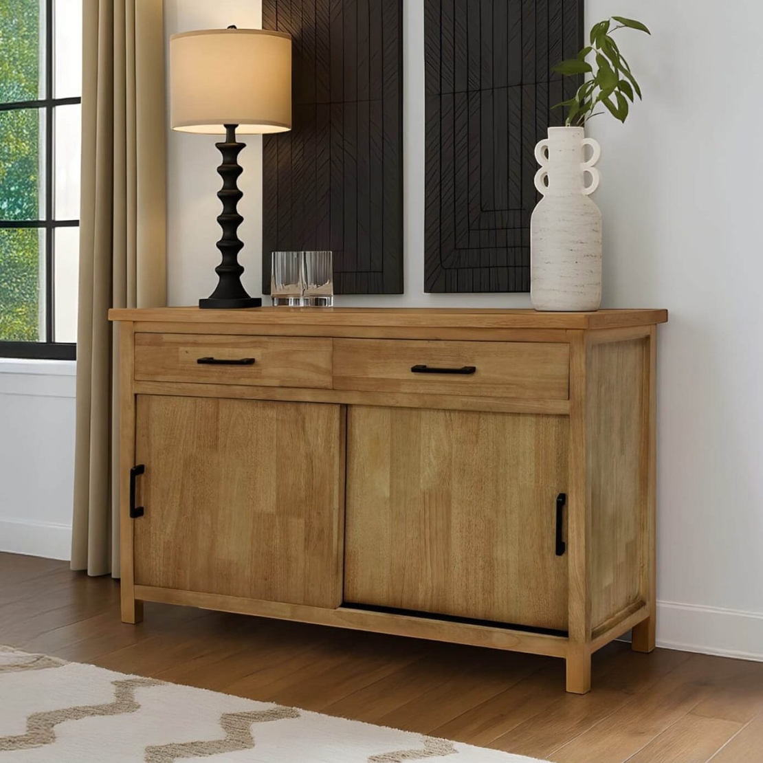 וינה – שידת עץ דלתות הזזה בגוון טבעי