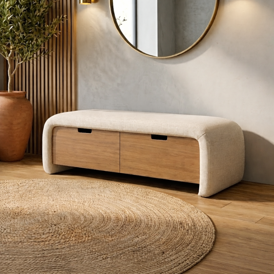 ספסל לחדר שינה מעץ ובד בוקלה