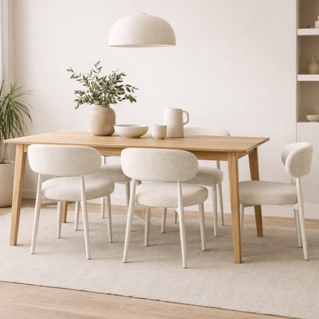 כיסא אוכל מעוצב – בד בוקלה בגוון שמנת