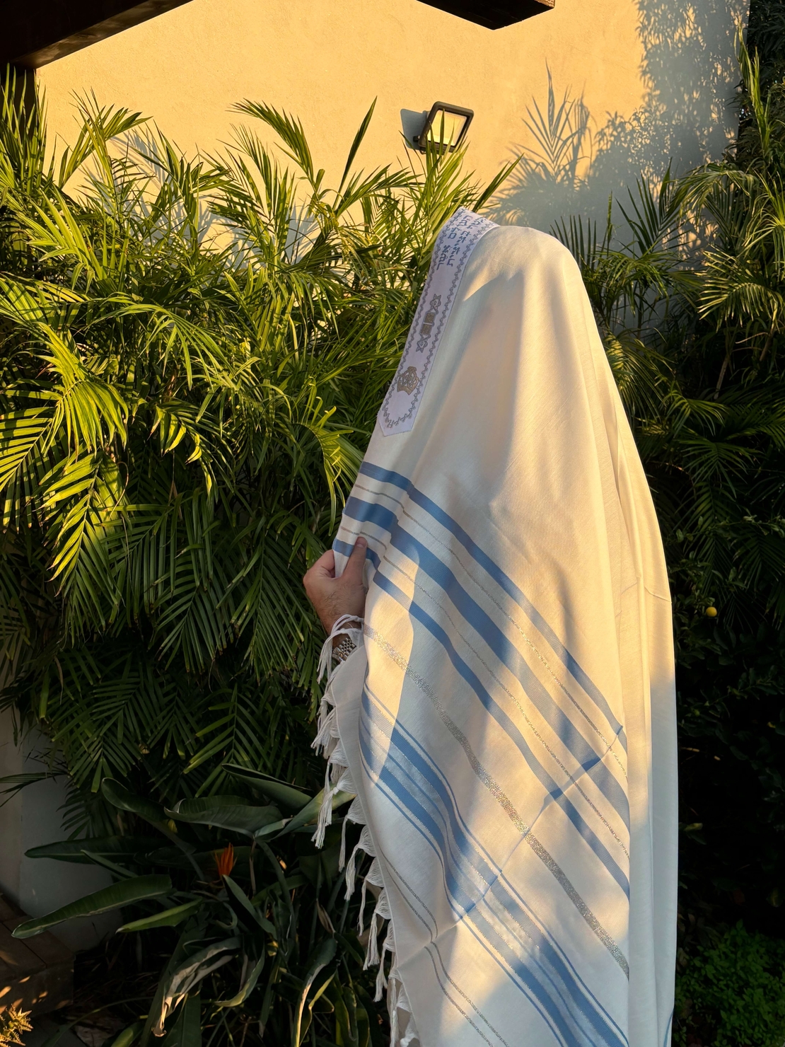 טלית חתנים מהודרת פסים תכלת