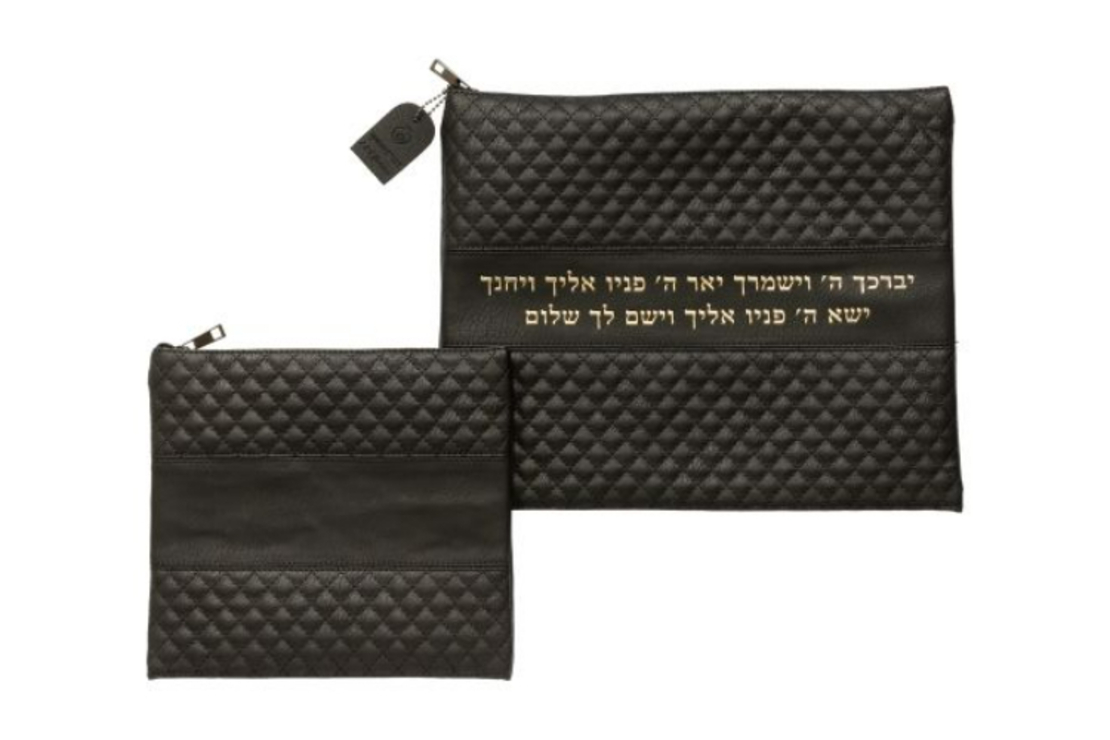 כיסויי טלית תפילין שחור אותיות בולטות 