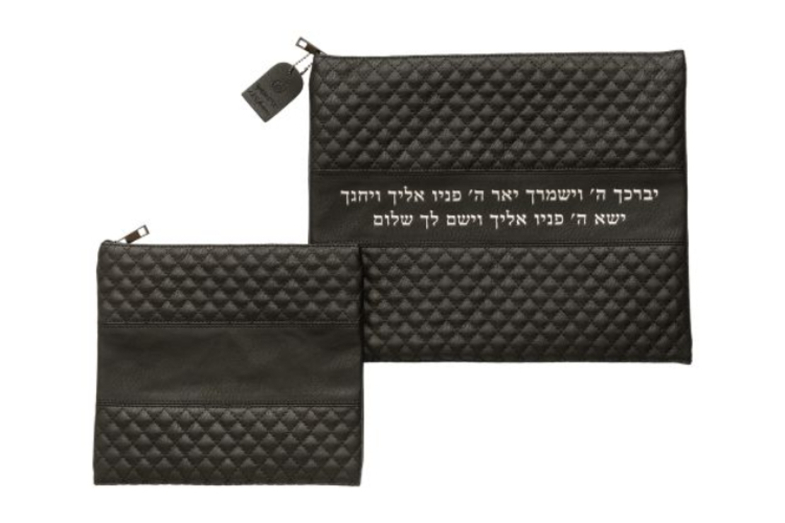 כיסויי טלית תפילין דמוי שחור אותיות בולטות 