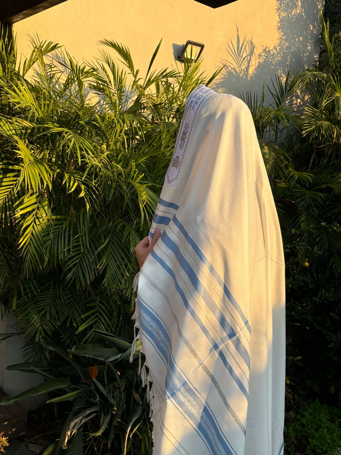 טלית חתנים מהודרת פסים תכלת