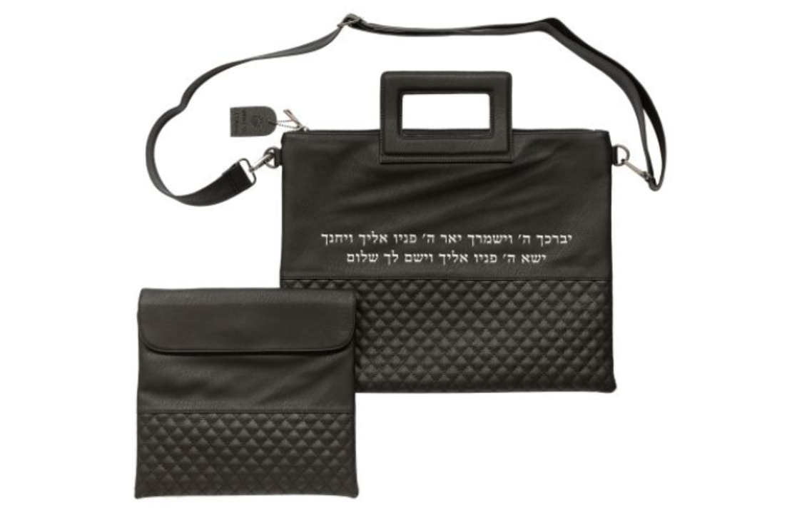 כיסויי טלית תפילין דמוי עור שחור אותיות בולטות 
