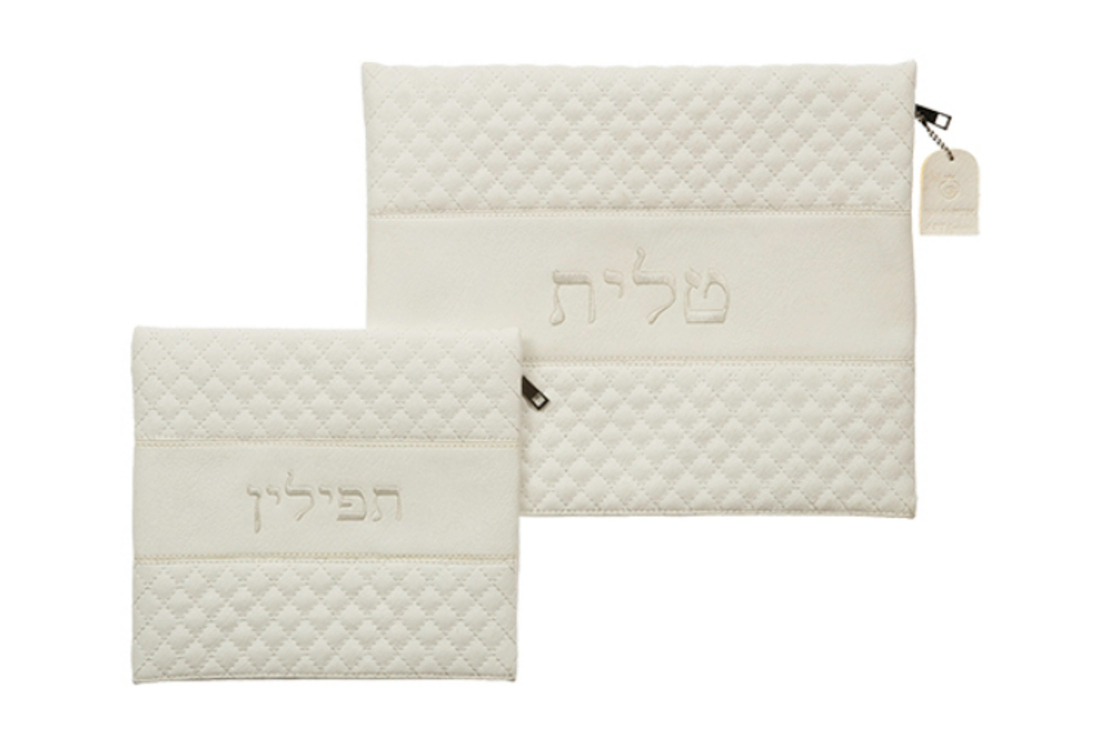 כיסויי טלית לבן תפילין דמוי עור