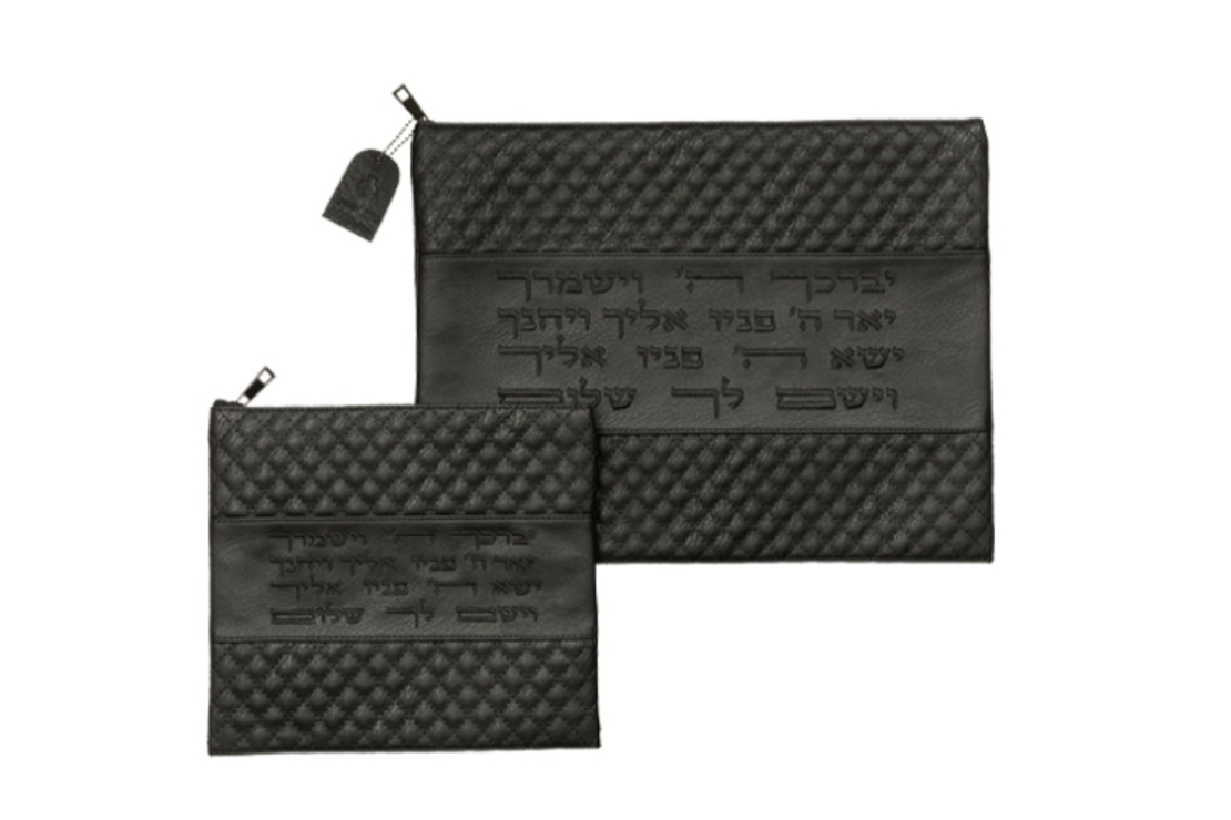 כיסויי טלית תפילין דמוי עור יברכך שחור