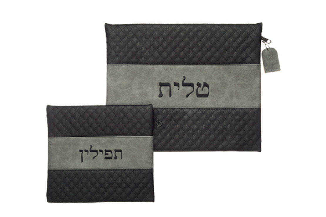 כיסויי טלית תפילין דמוי עור עם גווני שחור- אפור
