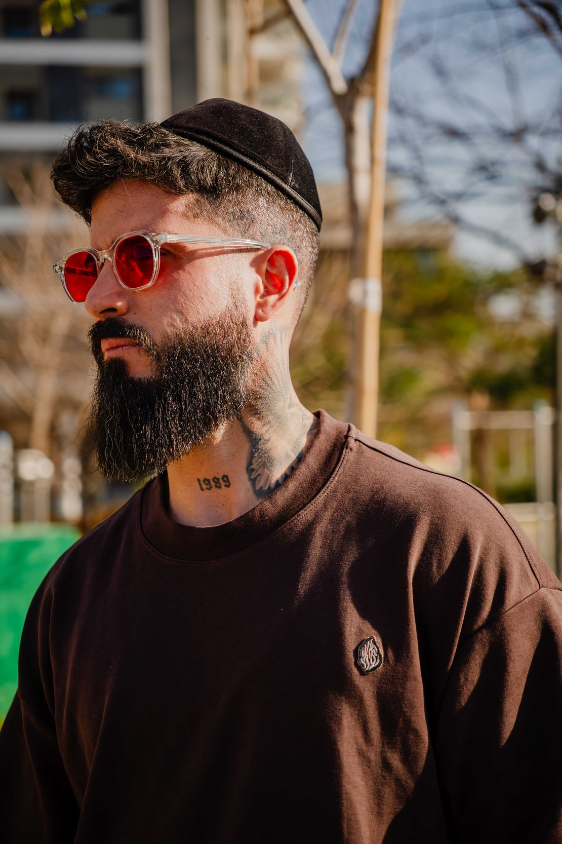 Beresheet2 - חולצת ציצית מהודרת דגם האש שלי בצבע חום כהה