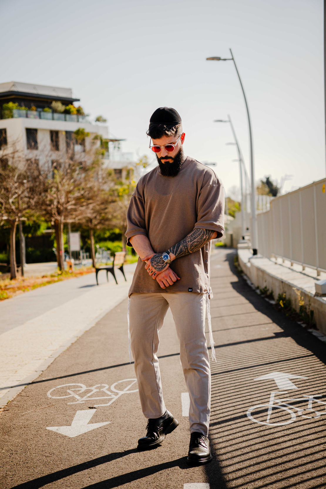 Beresheet2 - חולצת ציצית מהודרת דגם בייסיק בצבע חום בהיר