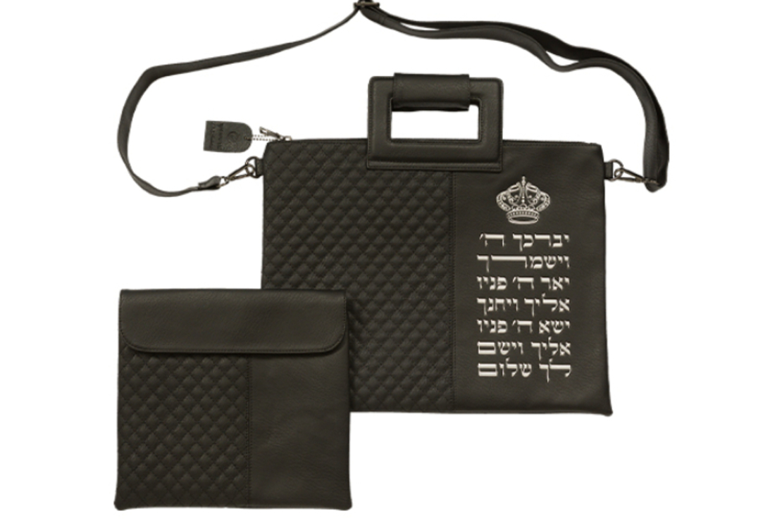 כיסויי טלית תפילין דמוי עור שחור אותיות בולטות 