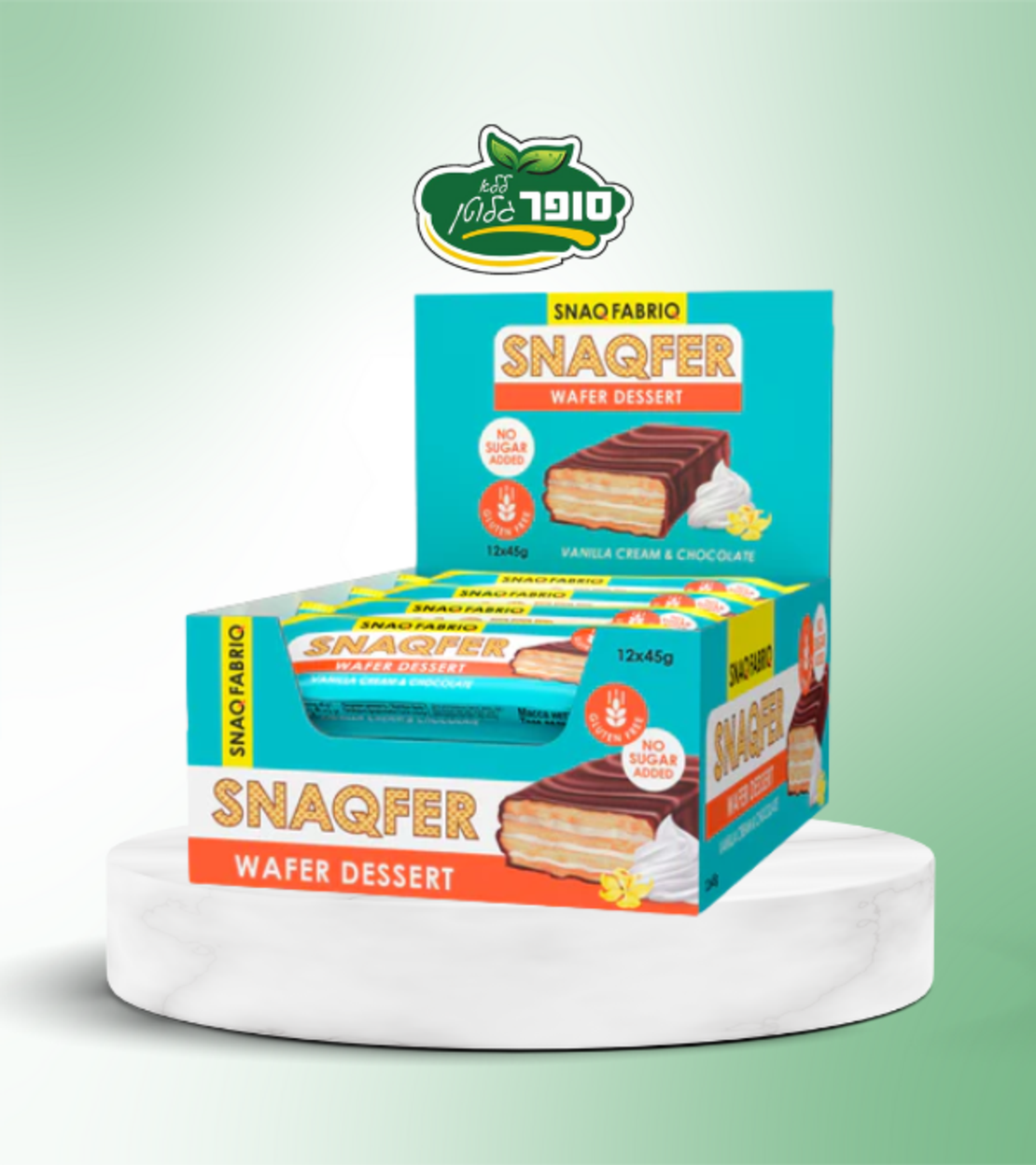 מארז וופל במילוי קרם וניל וציפוי שוקולד ללא גלוטן וללא סוכר