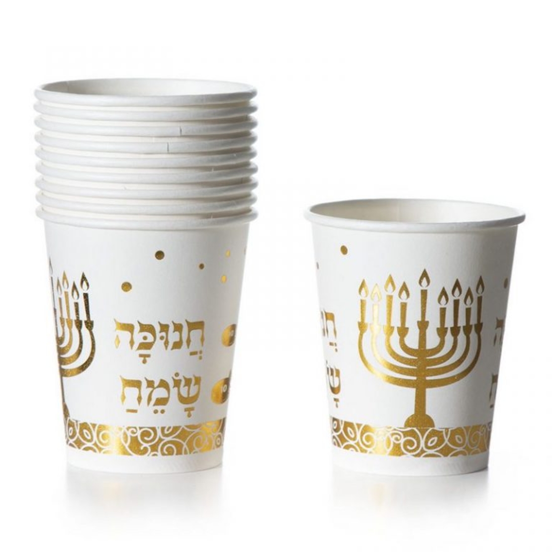 חב' 10 כוסות נייר-חנוכה שמח- מיטאלי זהב