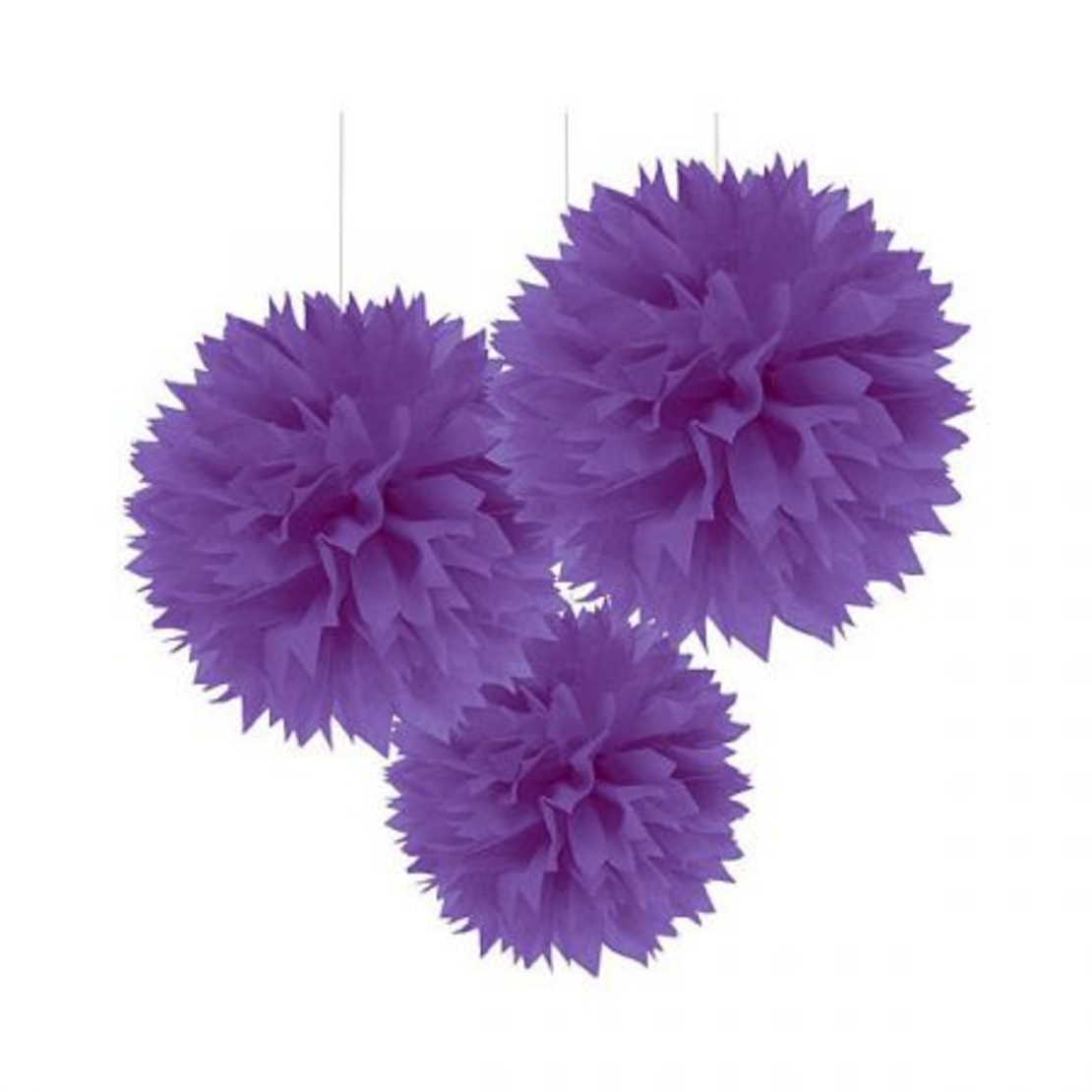 קישוט פונפון מנייר לתלייה 3 יח - סגול