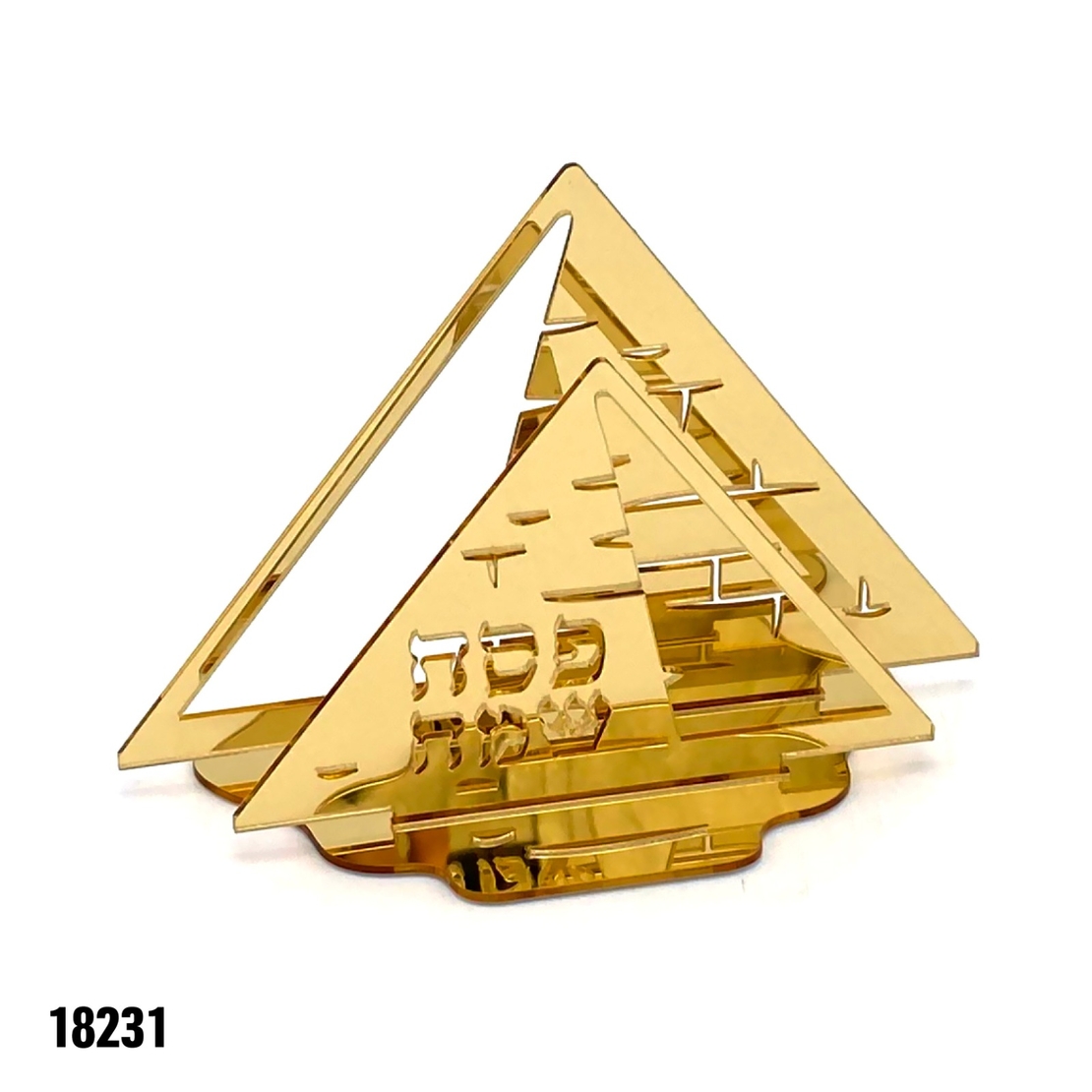 מעמד למפיות אקרילי פירמידה - זהב - כ-13*22 ס