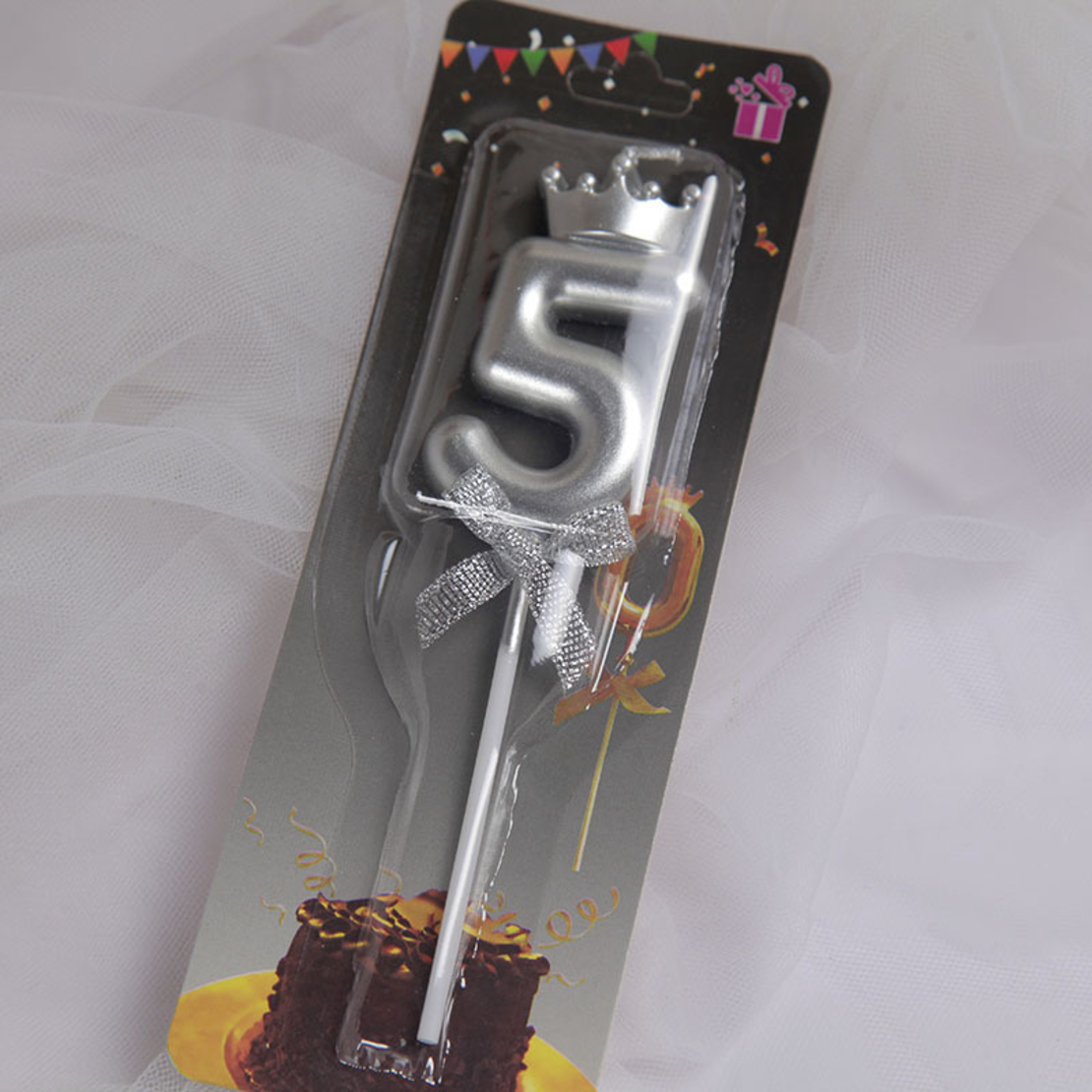 נר מספר כסף עם כתר - 5