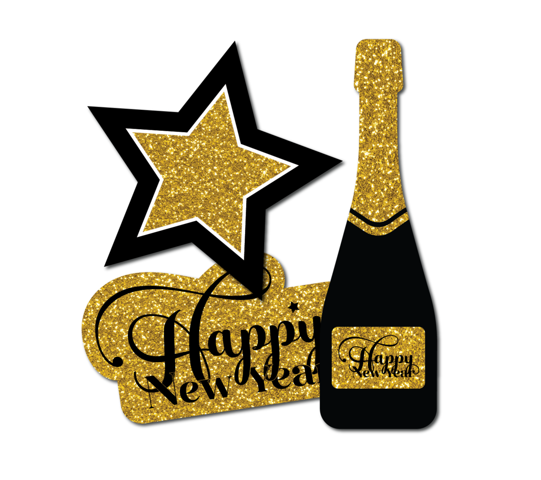 קישוטי נייר לשולחן HAPPY NEW YEAR* 12 יח'