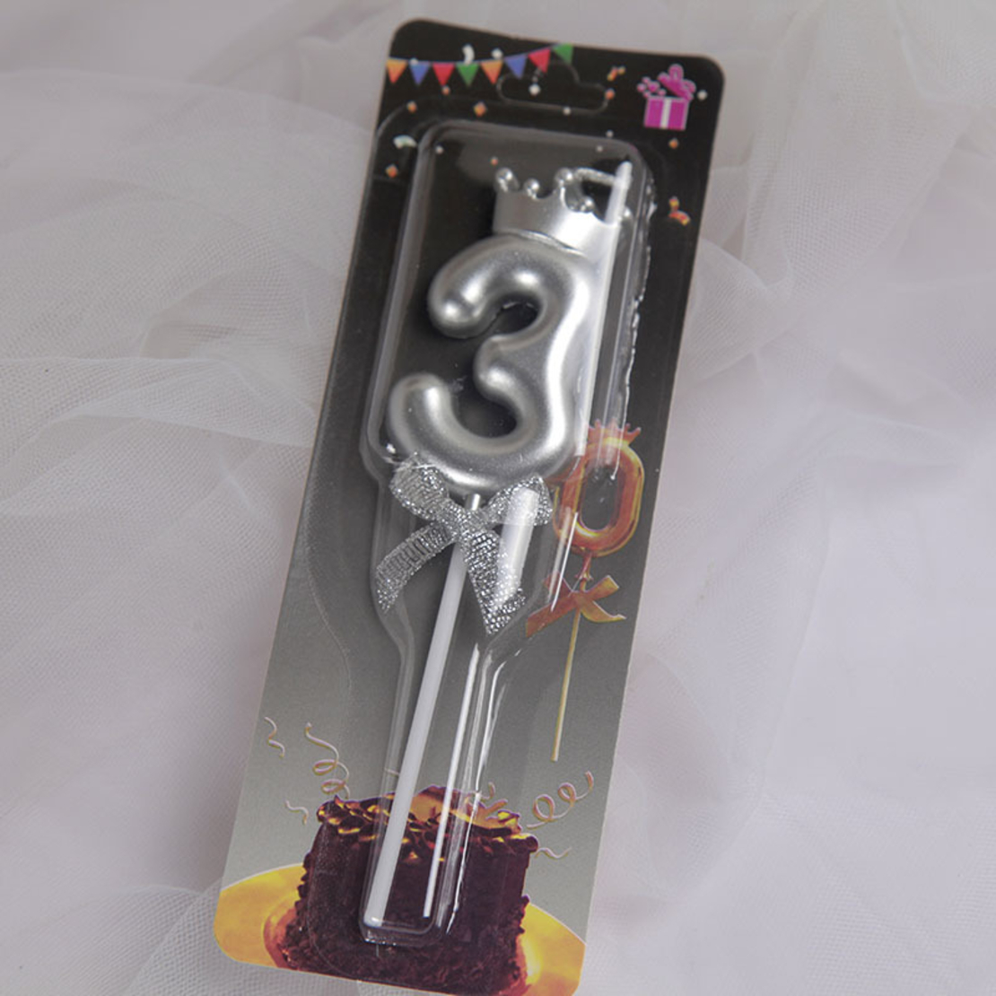 נר מספר כסף עם כתר - 3