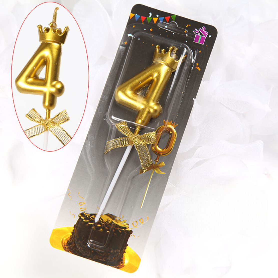 נר מספר זהב עם כתר - 4
