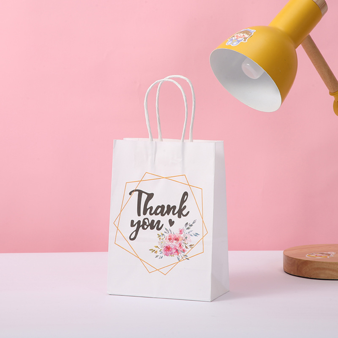 שקית נייר עם ידית 21*15*8 - THANK YOU 2323
