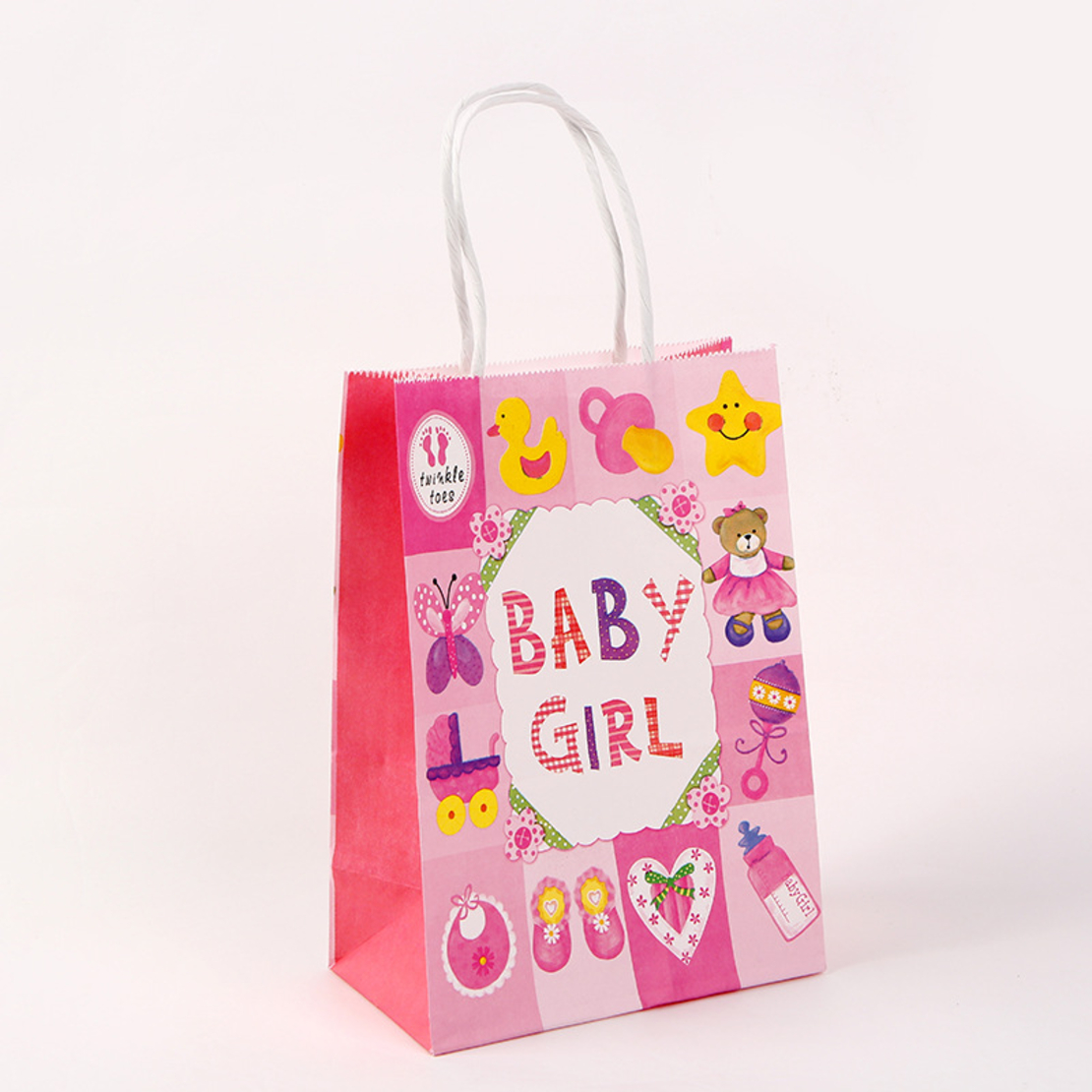 שקית נייר עם ידית 27*21*11 - 101 BABY GIRL ורוד