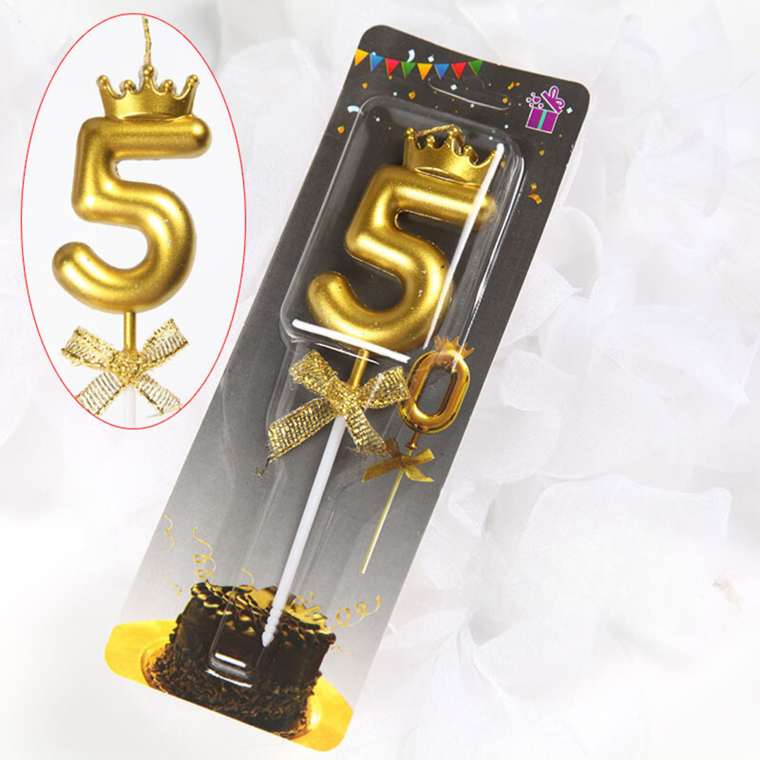 נר מספר זהב עם כתר - 5