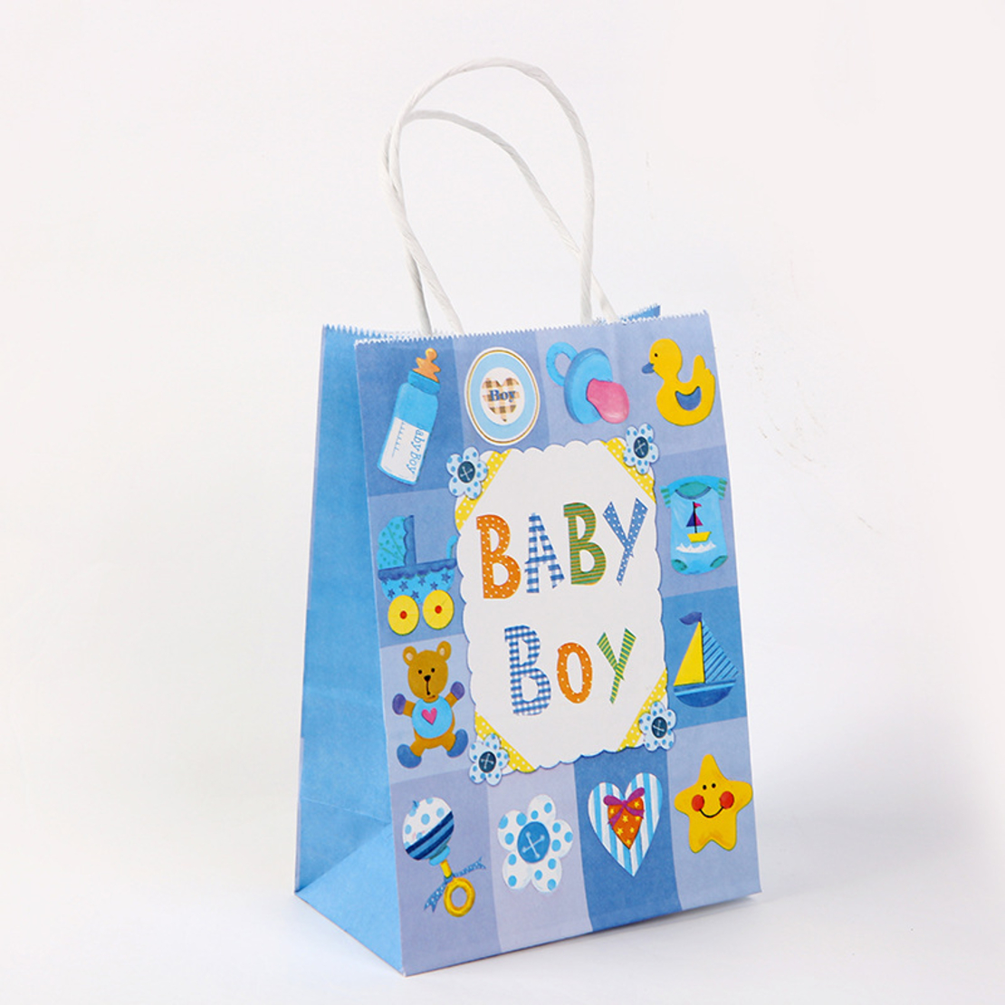 שקית נייר עם ידית 27*21*11 - 101 BABY BOY תכלת
