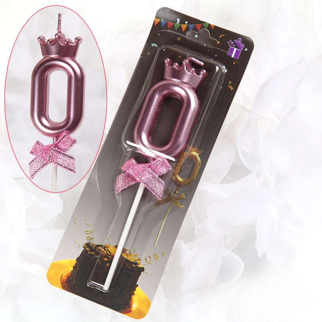 נר מספר רוז גולד עם כתר - 0