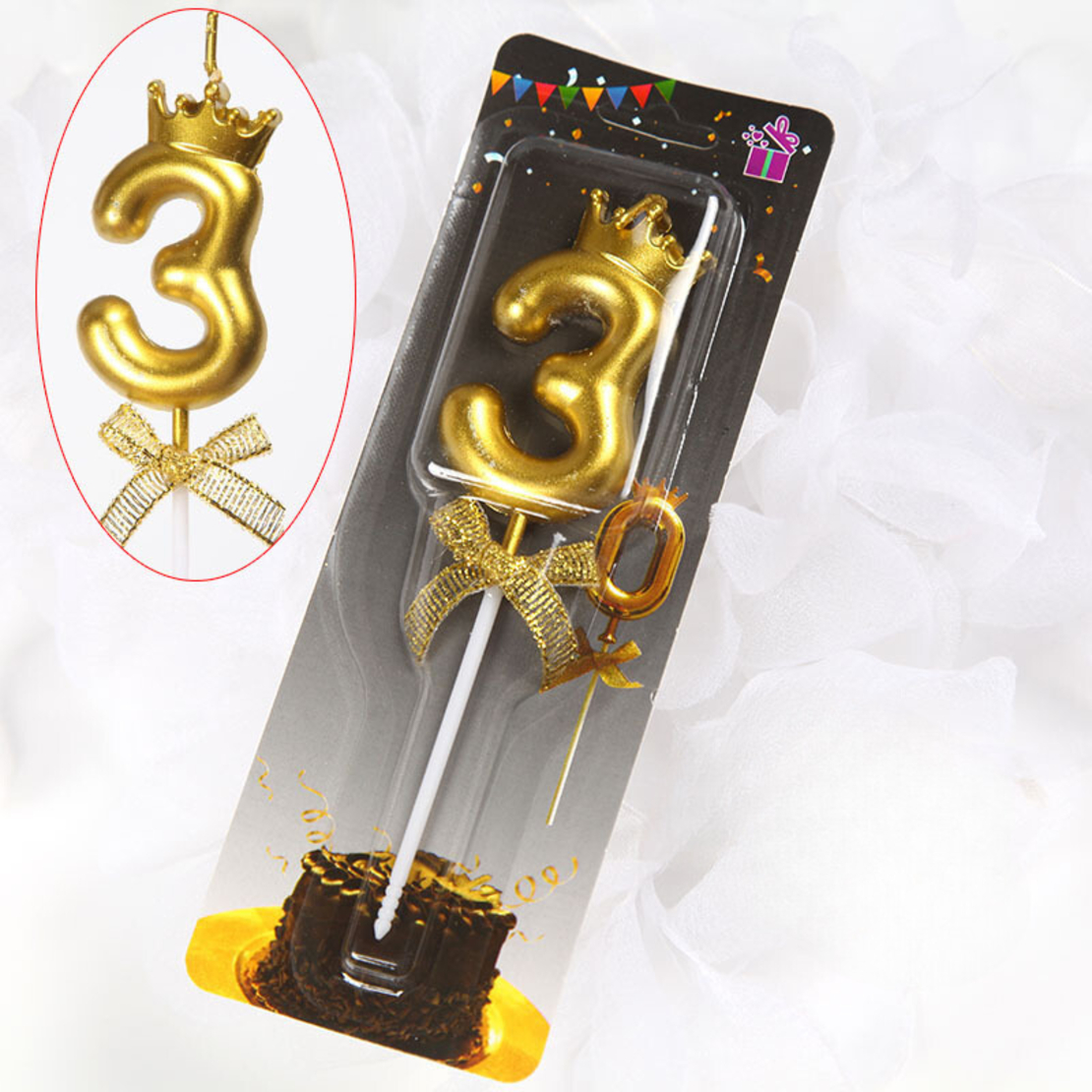 נר מספר זהב עם כתר - 3