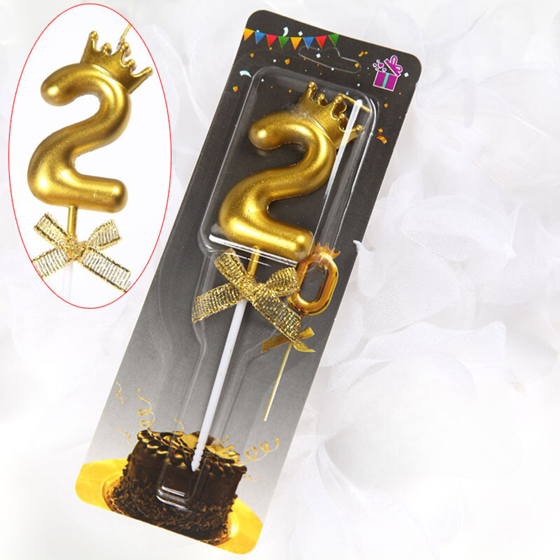 נר מספר זהב עם כתר - 2