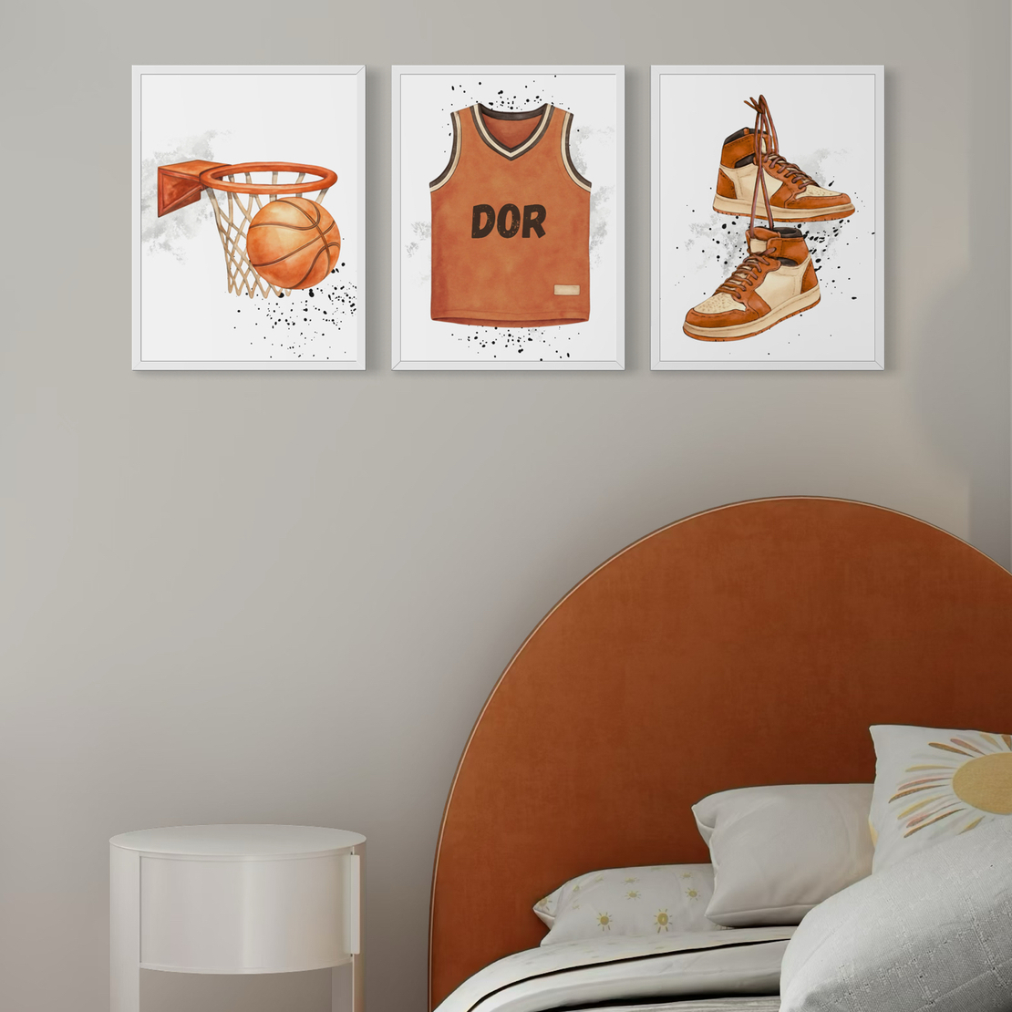 סט תמונות כדורסל לחדר ילדים עם שם הילד בהתאמה אישית