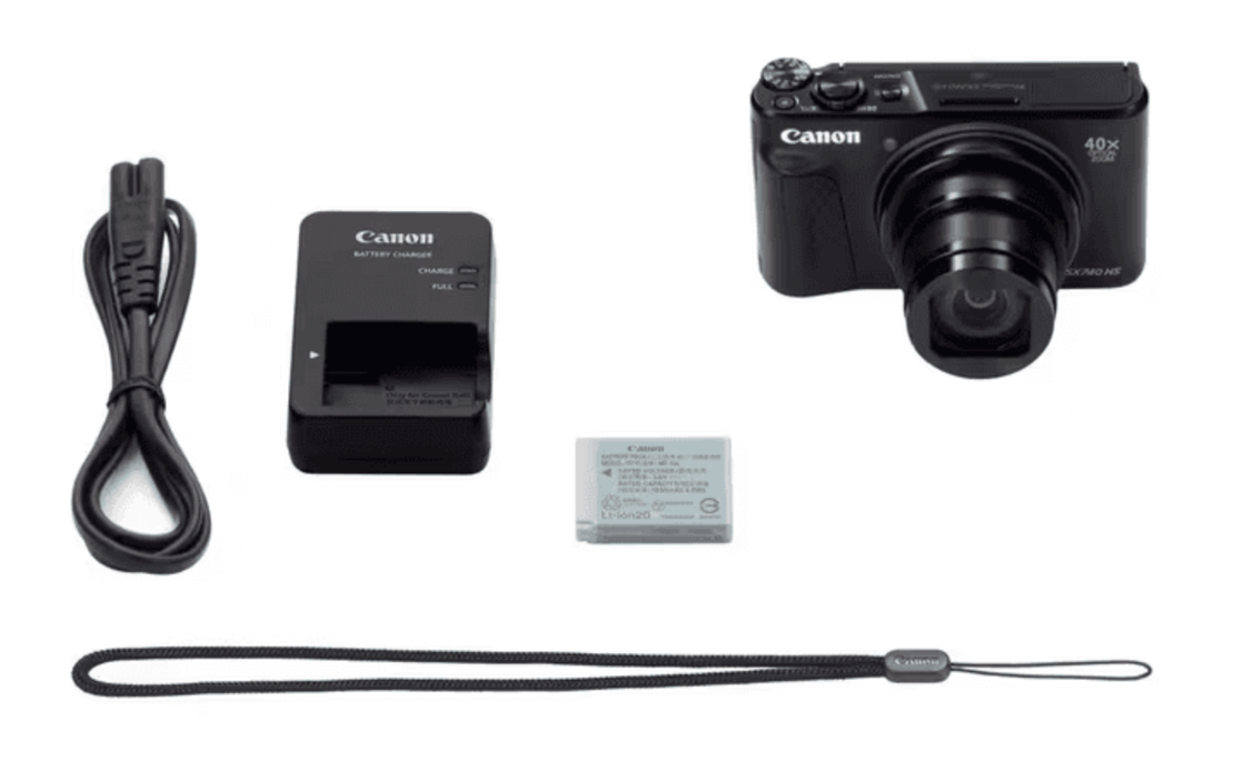 מצלמה דיגיטלית כולל נרתיק מקורי וחצובה קנון Canon PowerShot SX740 HS Lite Edition Travel Kit - תפריט בעברית - 3 שנות אחריות - צבע שחור