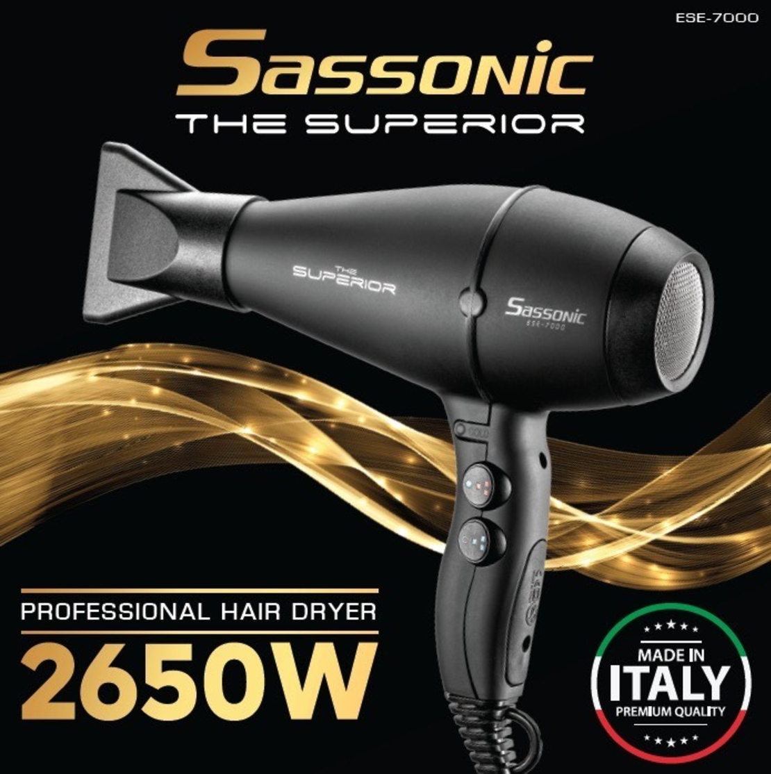 מייבש שיער 2650W מקצועי ססוניק Sassonic THE SUPERIOR ESE-7000 - תוצרת איטליה - שנתיים אחריות יבואן רשמי