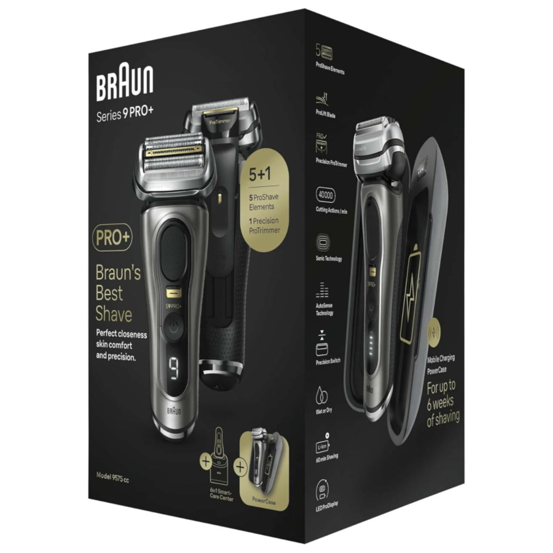 מכונת גילוח עם מתקן שטיפה ונרתיק טעינה נייד בראון Braun Series 9 Pro+ 9575cc - שנתיים אחריות
