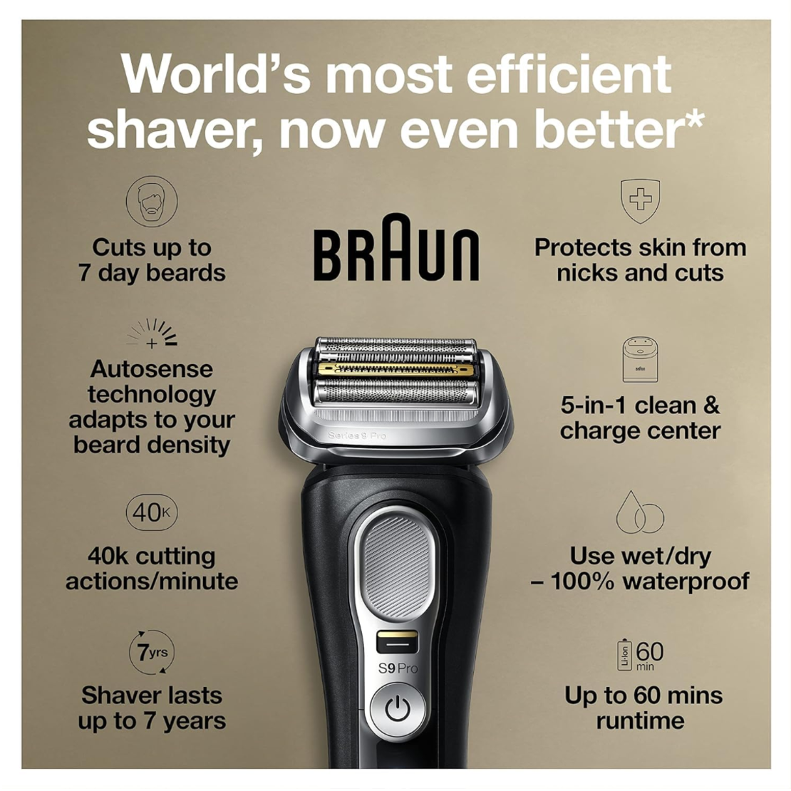 מכונת גילוח סדרה 9 פרו עם מתקן שטיפה בראון Braun Serius 9 Pro 9460CC - שנתיים אחריות!