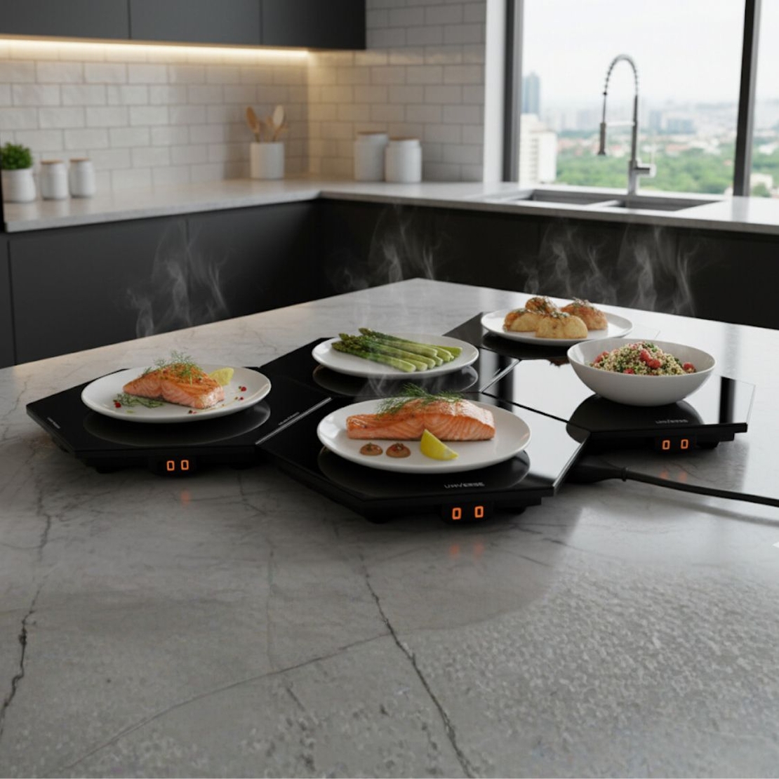 פלטת שבת מתחברת מזכוכית סט רביעייה UNIVERSE NRI-956X4 - צבע שחור - יבואן רשמי