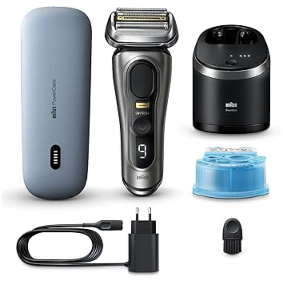 מכונת גילוח עם מתקן שטיפה ונרתיק טעינה נייד בראון Braun Series 9 Pro+ 9575cc - שנתיים אחריות
