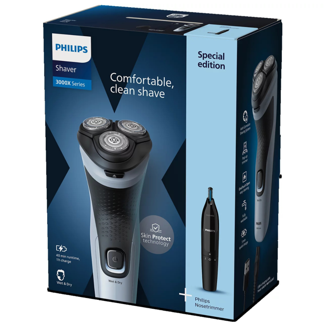 מכונת גילוח + קוצץ שיערות אף ואוזן פיליפס PHILIPS X3003/02 - מאושרת לשימוש ע