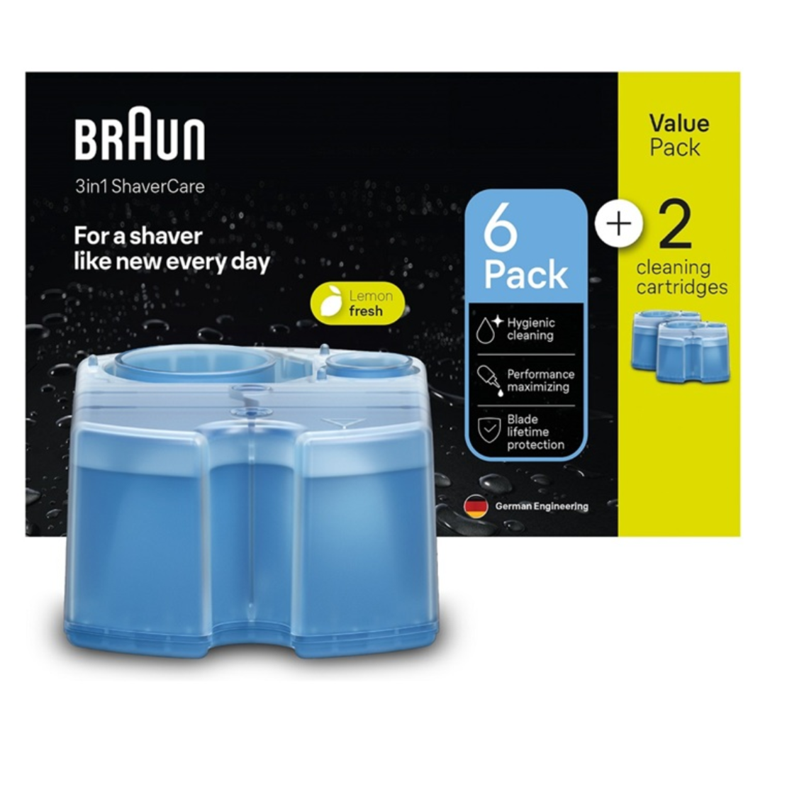 מארז 8 מחסניות נוזל שטיפה למכונת גילוח בראון Braun 3-in-1 ShaveCare CCR6+2