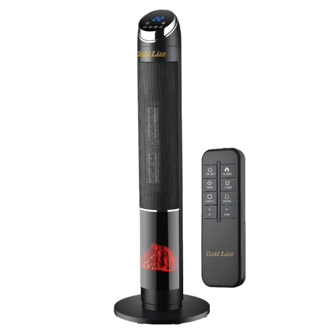 מפזר חום מגדל טורבו הוריקן 2200W כולל אפקט להבה + שלט גולד ליין Gold Line Flame Effect ATL-948B