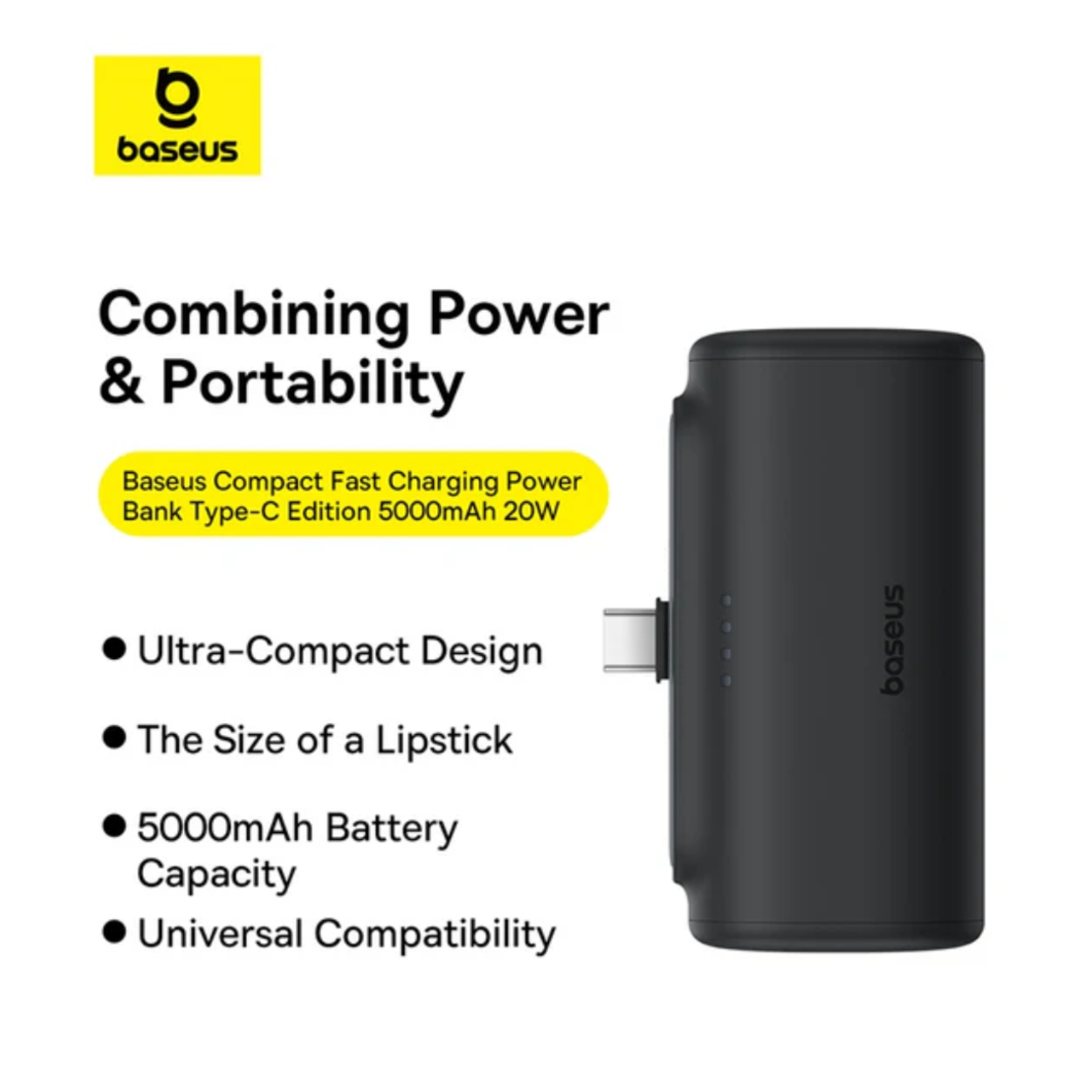 מטען נייד סוללת גיבוי עם טעינה מהירה בזוס Compact Power Bank Type-C 5000mAh 20W PD  - יבואן רשמי!