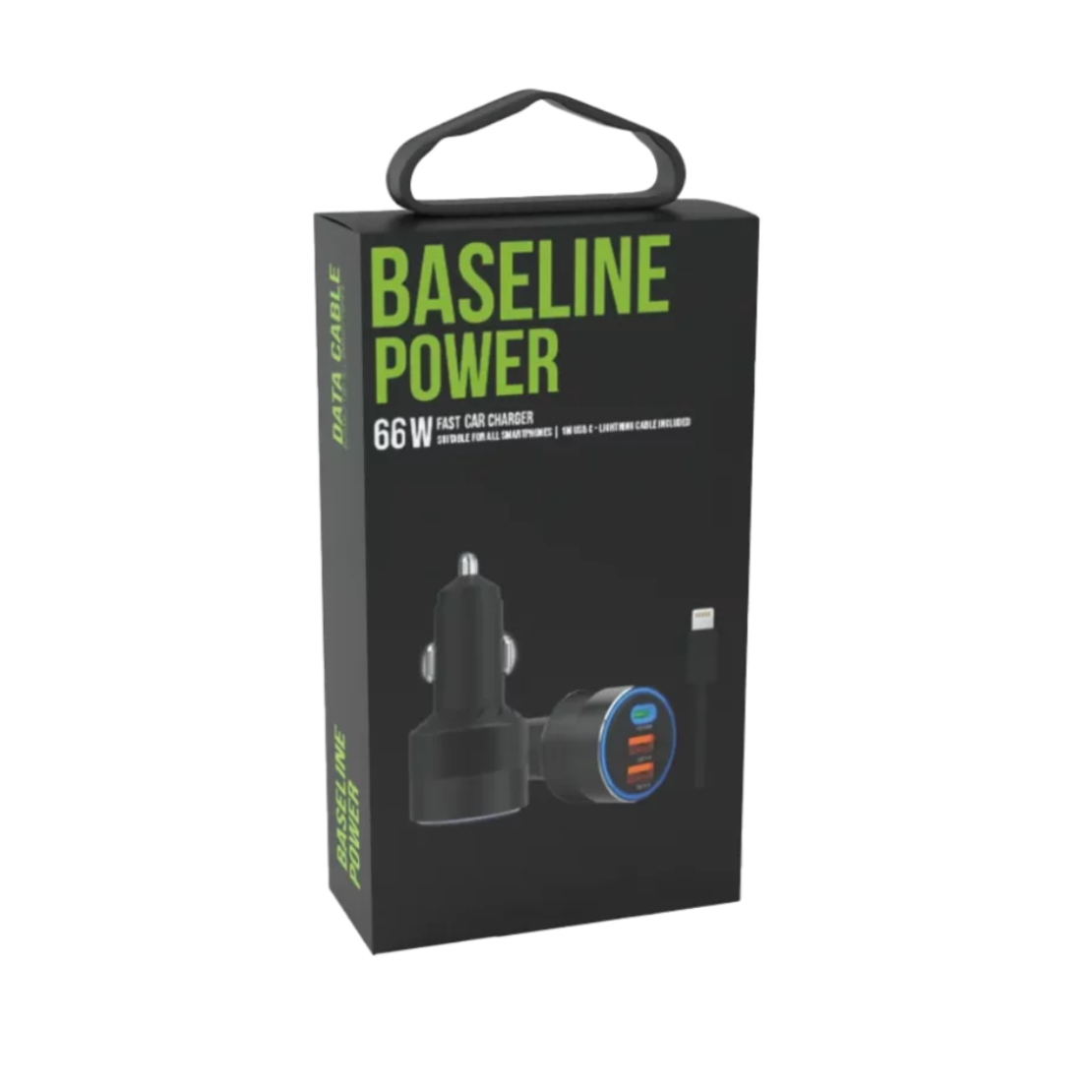 מטען לרכב בהספק 66W בייס ליין BASELINE 1XUSB-C + 2XUSB-A + LIGHTNING CABLE