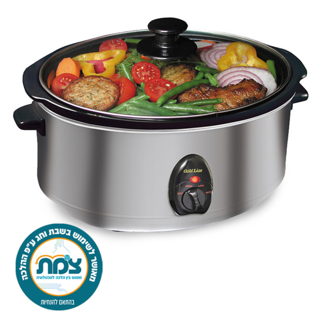 סיר בישול איטי חשמלי 6.5 ליטר עם קערת חרס נשלפת גולד ליין Gold Line ATL-066 - מאושר צ.מ.ת לשימוש בשבת