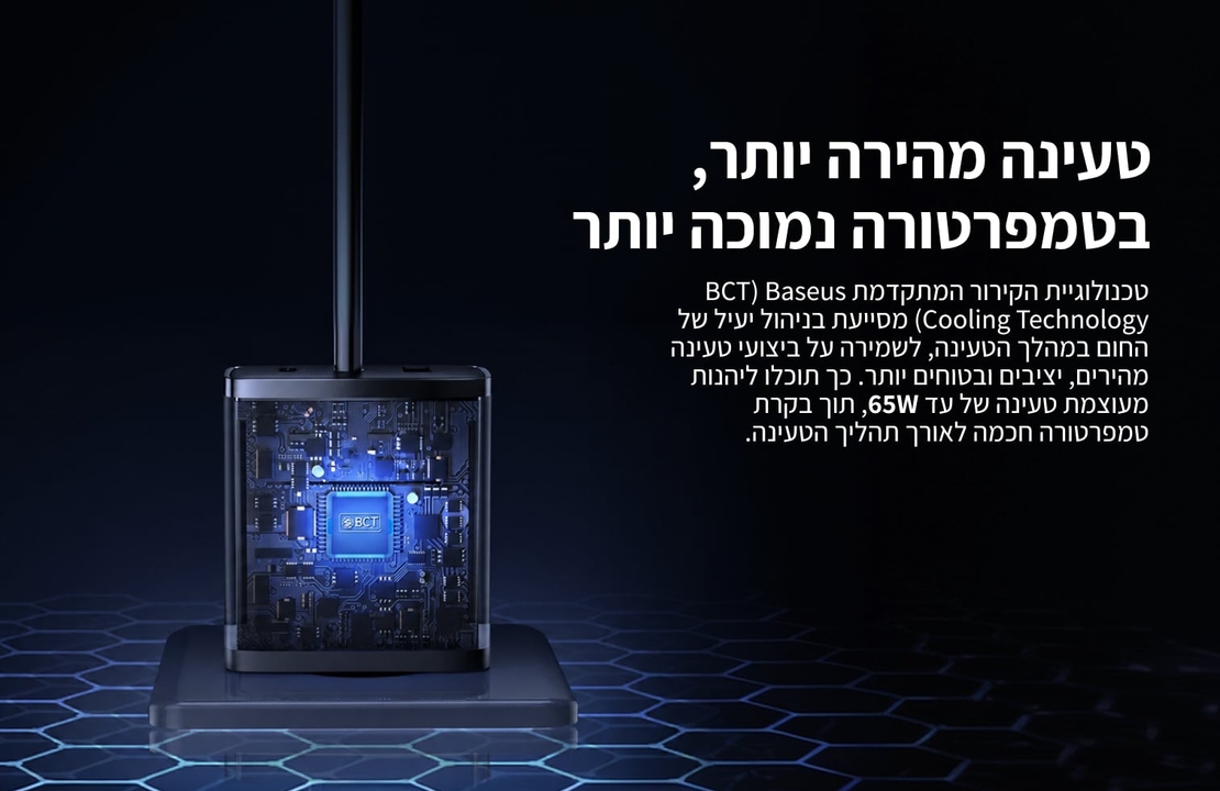 מטען קיר מהיר 65W עם 2 חיבורי USB-C וחיבור USB-A בזוס Baseus Cube Pro 3 Ports Fast Charger 2C+U 65W - יבואן רשמי - צבע לבן