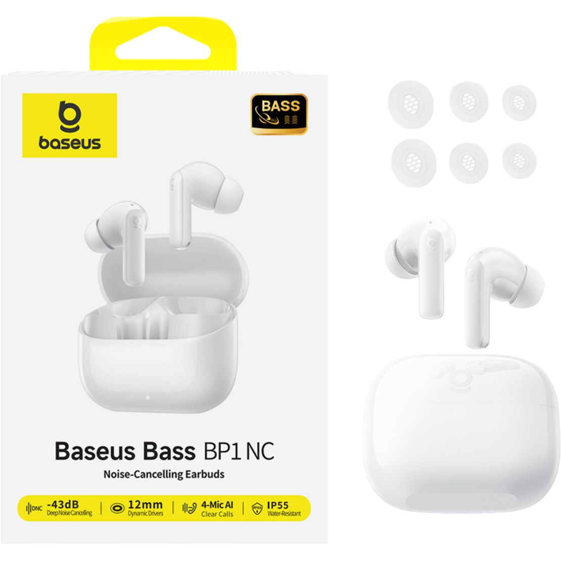 אוזניות אלחוטיות בזוס Baseus Bass BP1 NC TWS - יבואן רשמי - צבע לבן