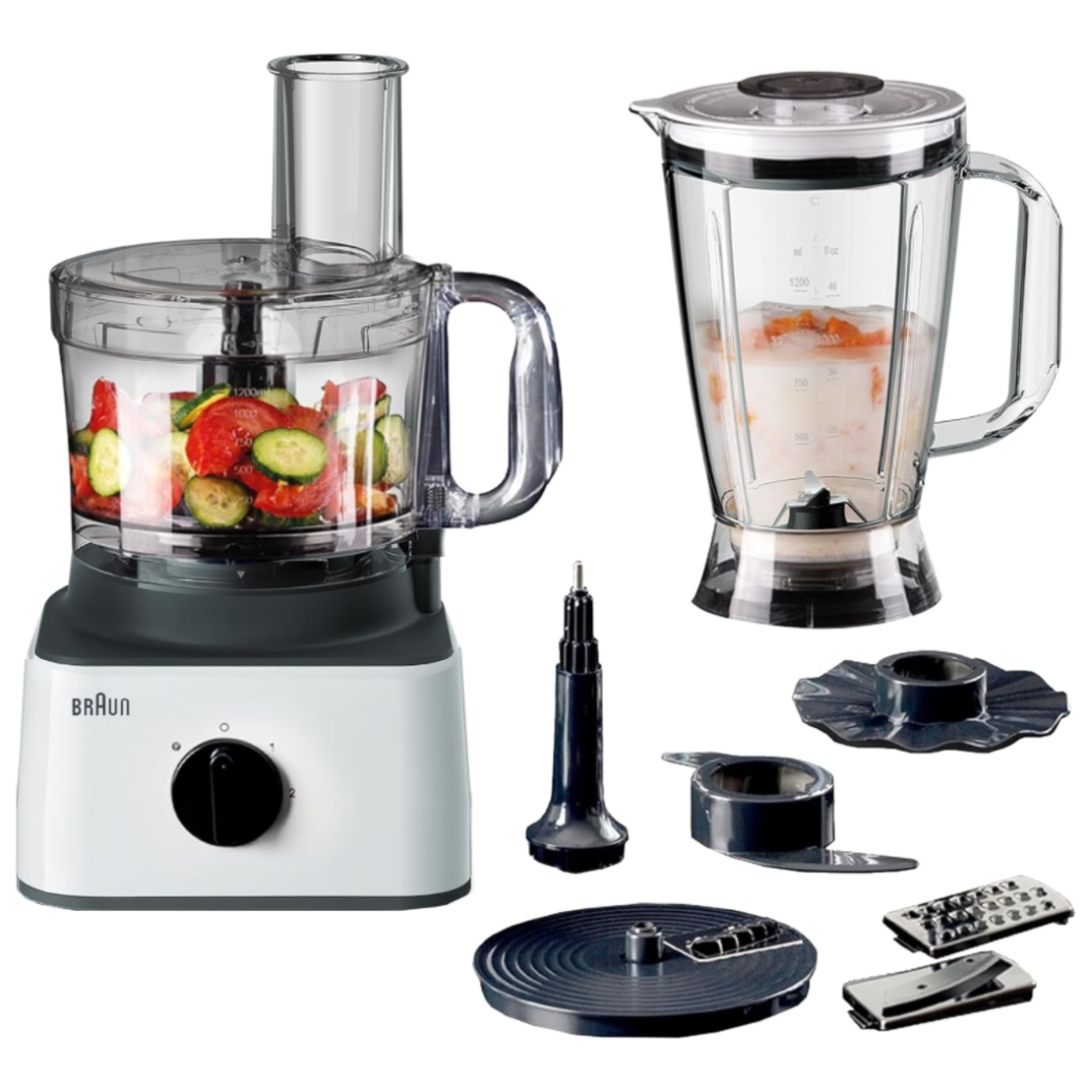 מעבד מזון 750W כולל בלנדר בראון Braun FP0132WH -  שנתיים אחריות יבואן רשמי