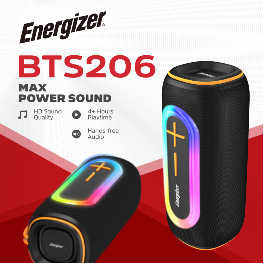 רמקול נייד אלחוטי משולב סוללת גיבוי עם חיבור USB אנרג'ייזר Energizer MAX BTS206 - יבואן רשמי